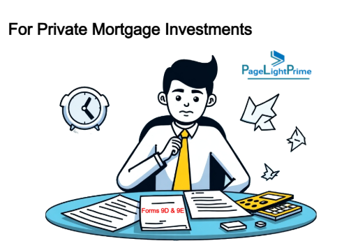PageLightPrime workflow showing Forms 9D and 9E for private mortgage trust transactions in Ontario
