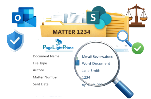 Slide titled Preserved Metadata for Compliance and eDiscovery showing SharePoint-stored email
