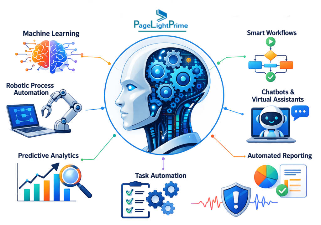 AI and automation features and migration support for legal software, showing professionals using tools like AI-assisted drafting