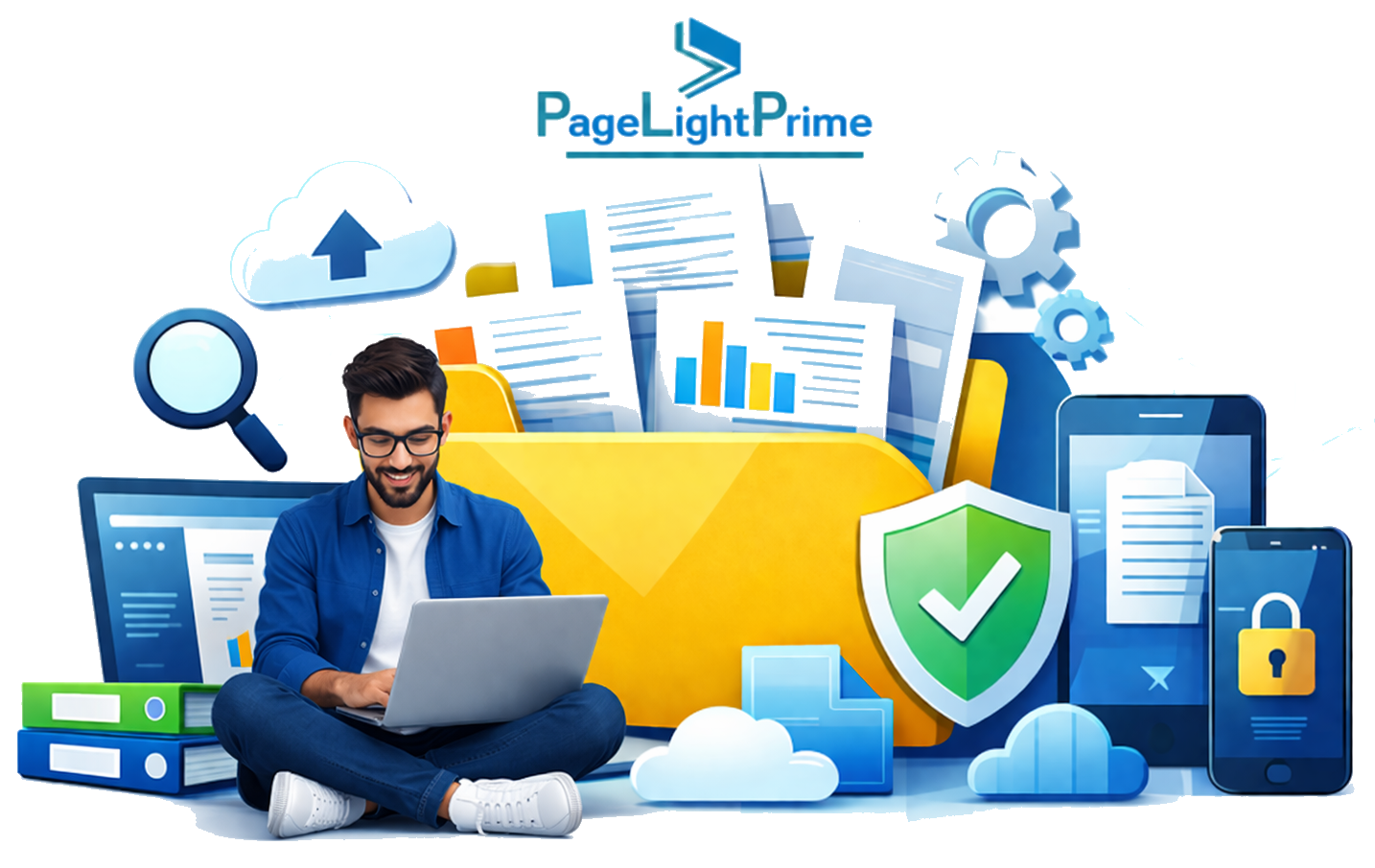 AI-powered document and knowledge management system for law firms, showing digital files, cloud storage