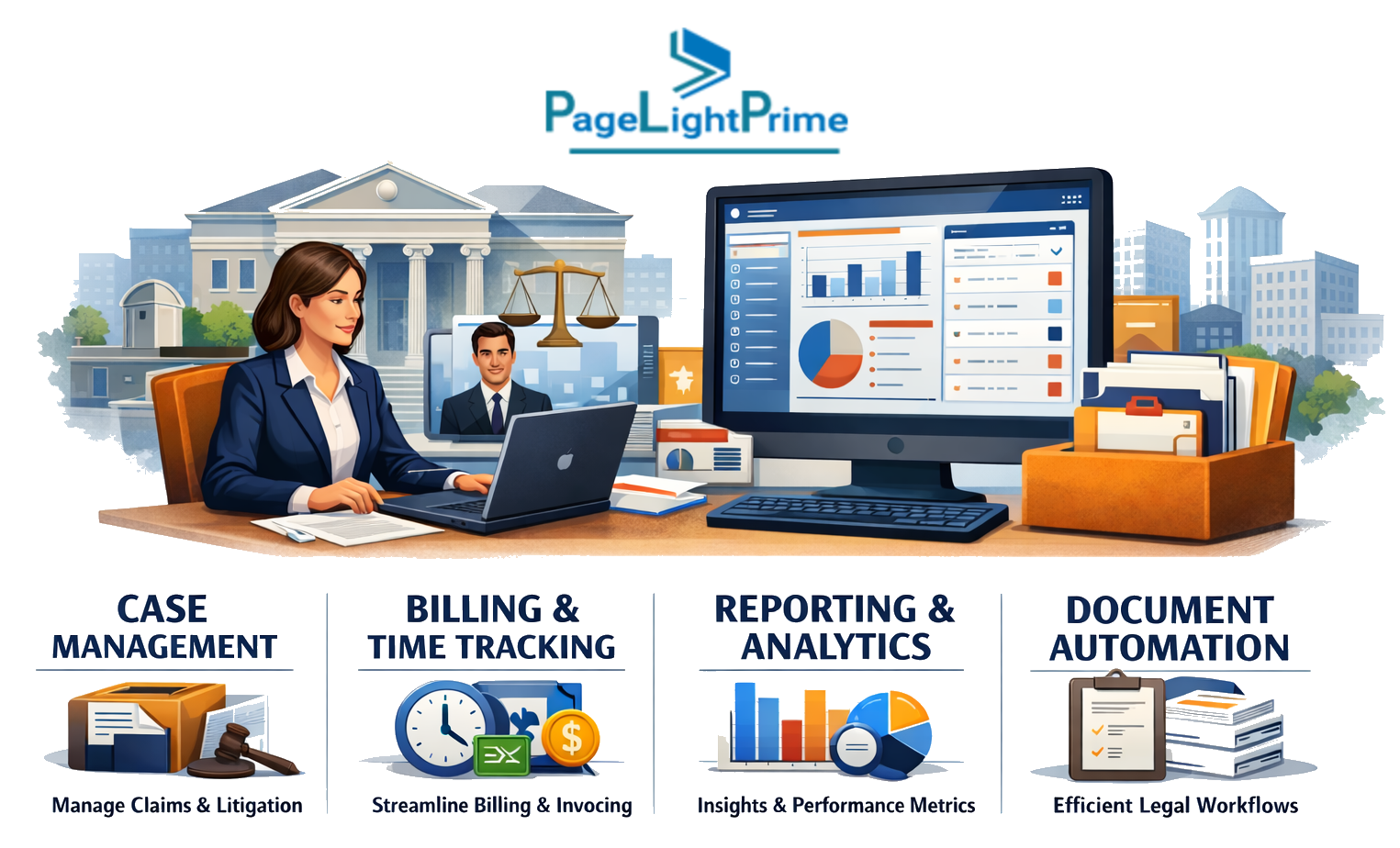 Centralized matter management dashboard showing case details and document organization for insurance defense law firms.