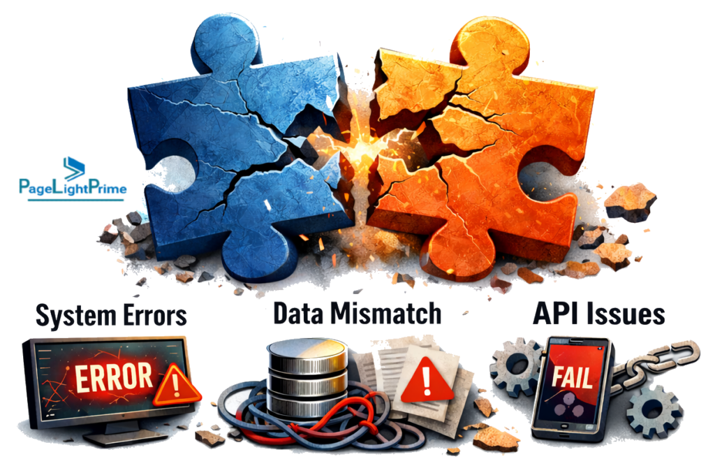 integration failures in legal practice management systems showing professionals using software, with examples like billing sync issues