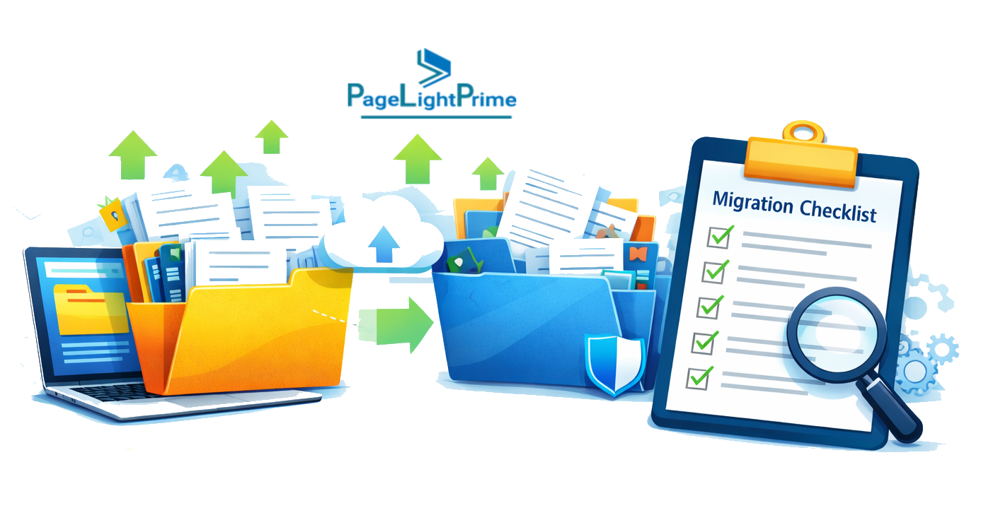 Legal document management software migration checklist concept showing laptop with legal documents 
