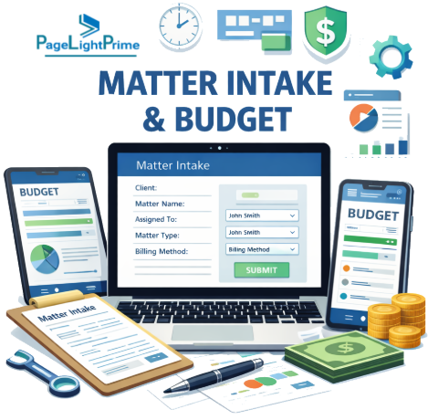 matter intake and budget validation in legal billing, showing automated rule checks, exception alerts,