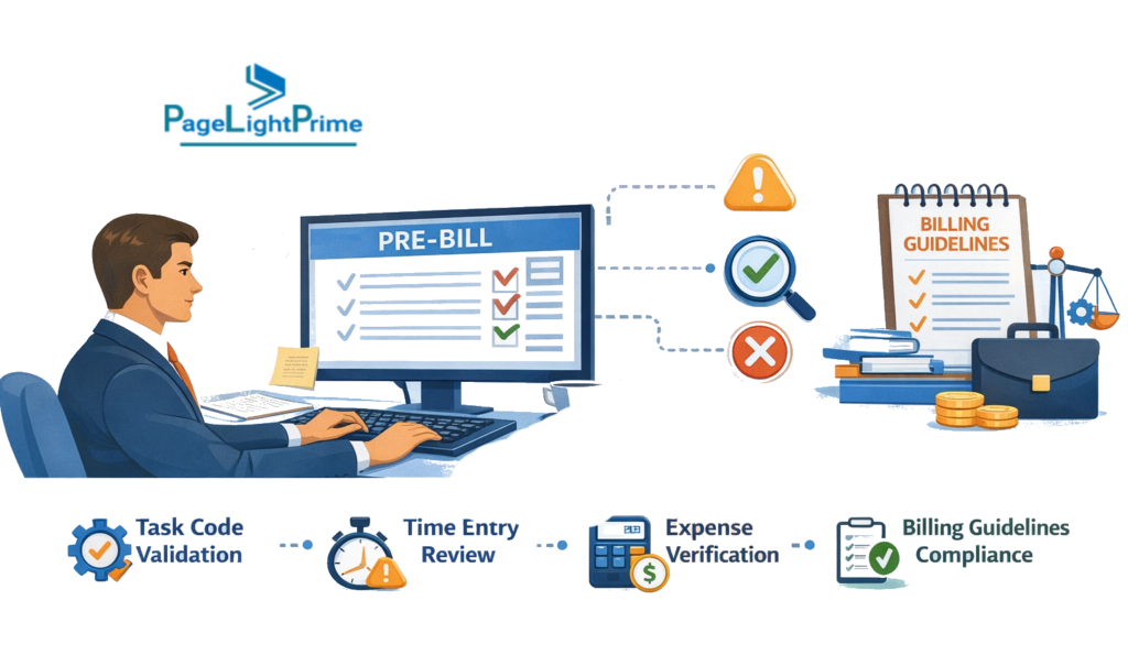 Pre-bill review checklist showing compliance and narrative best practices