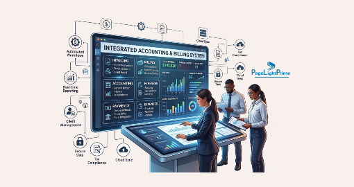 Legal accounting software dashboard showing billing, trust accounting, and financial reporting for law firms