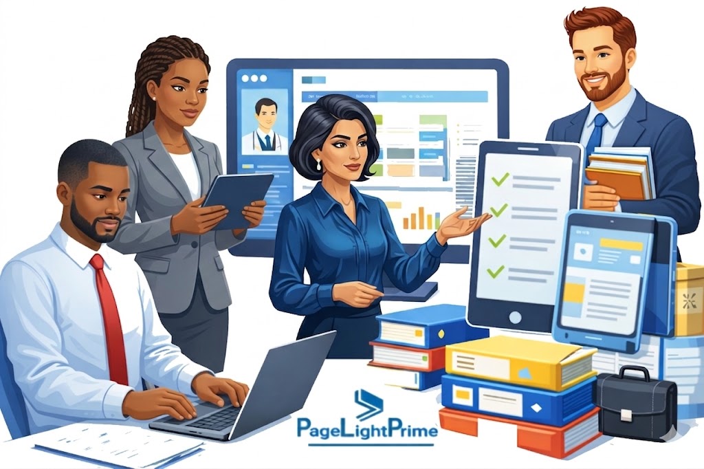 legal professionals reviewing documents beside a guide titled "Use Case Mapping: Best Legal DMS by Firm Type