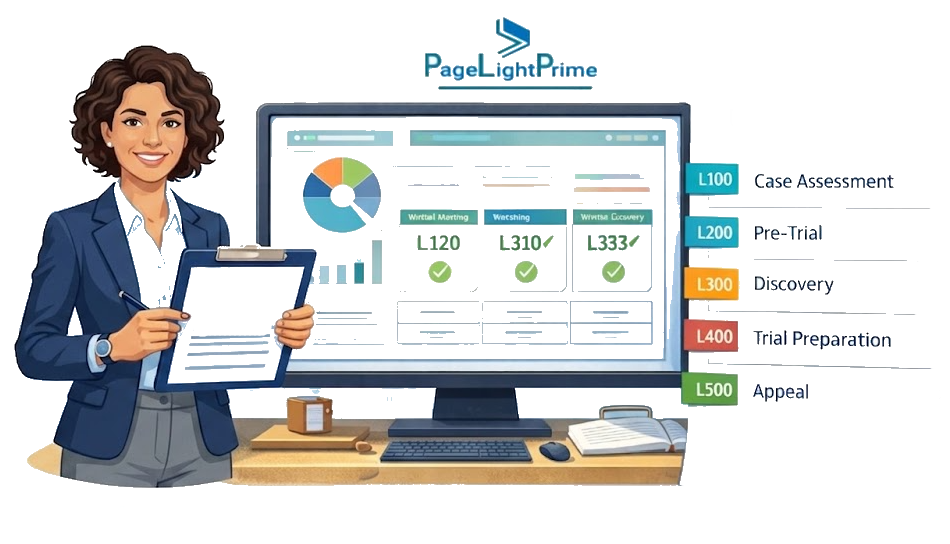 legal finance professional using software to track law firm expenses and disbursements 