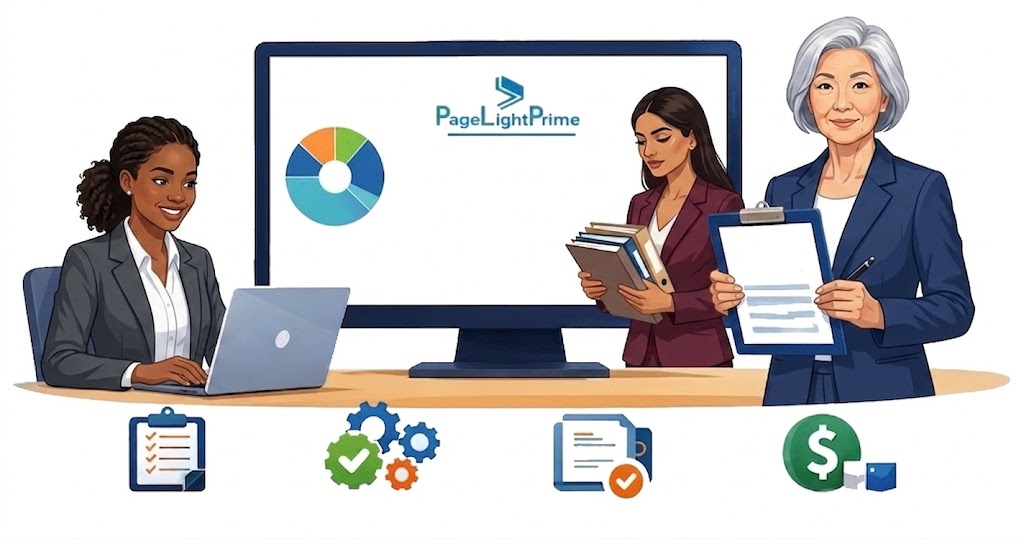 legal accounting software and practice management software, featuring legal professionals working with AI-powered digital system