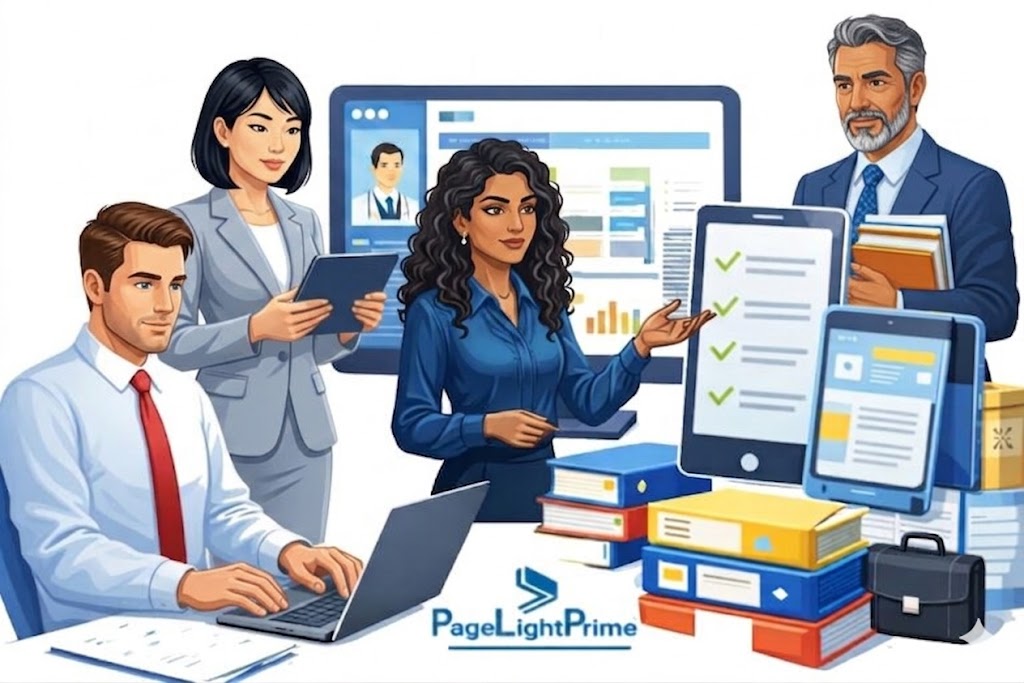 legal office staff using computers and tablets beside text explaining problems with separate legal billing and accounting systems