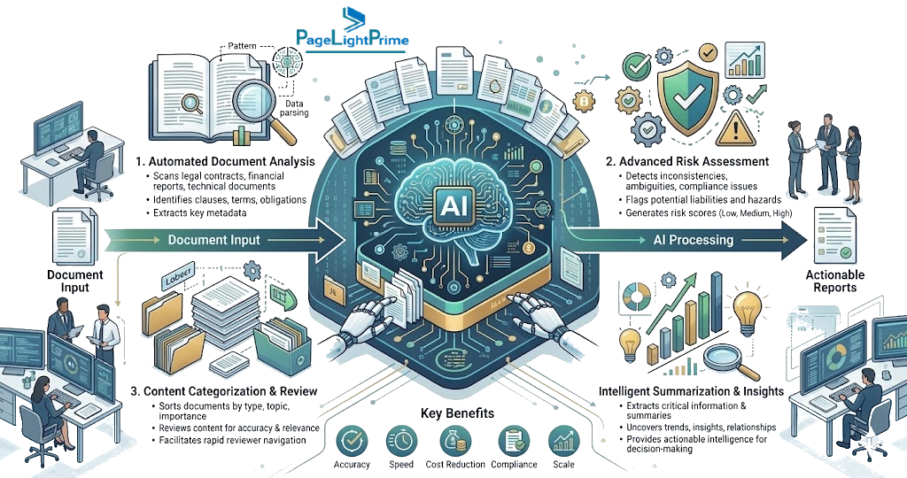 legal professionals reviewing documents with AI-powered risk analysis in the PageLightPrime platform