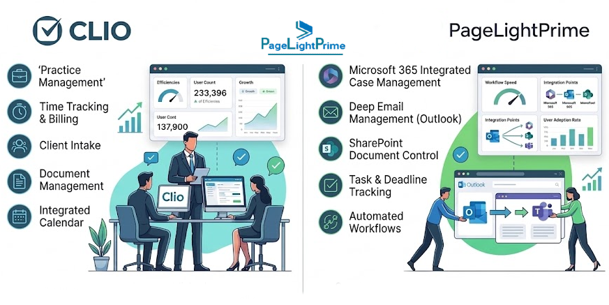 Feature comparison chart between Clio and leading legal practice management alternatives