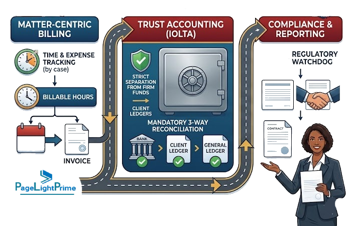 Attorney reviewing law firm accounting and financial reports