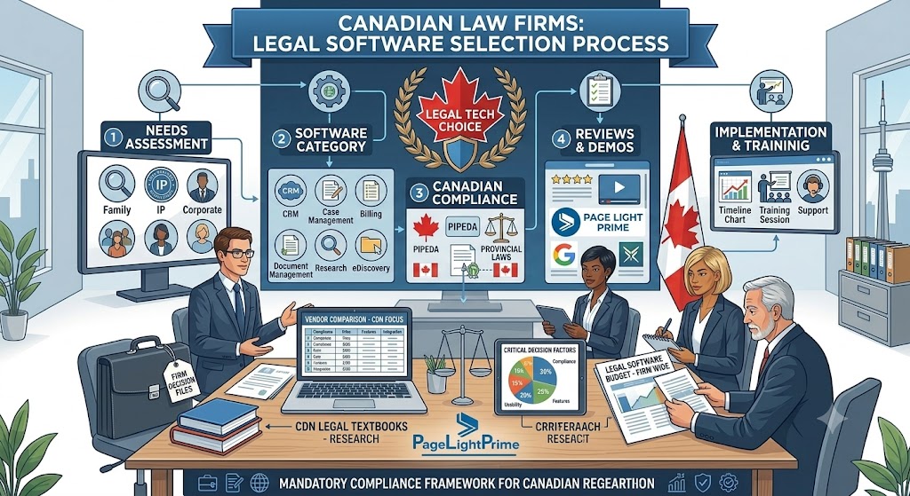 Canadian law firm team reviewing legal practice management software with Microsoft 365 integration.