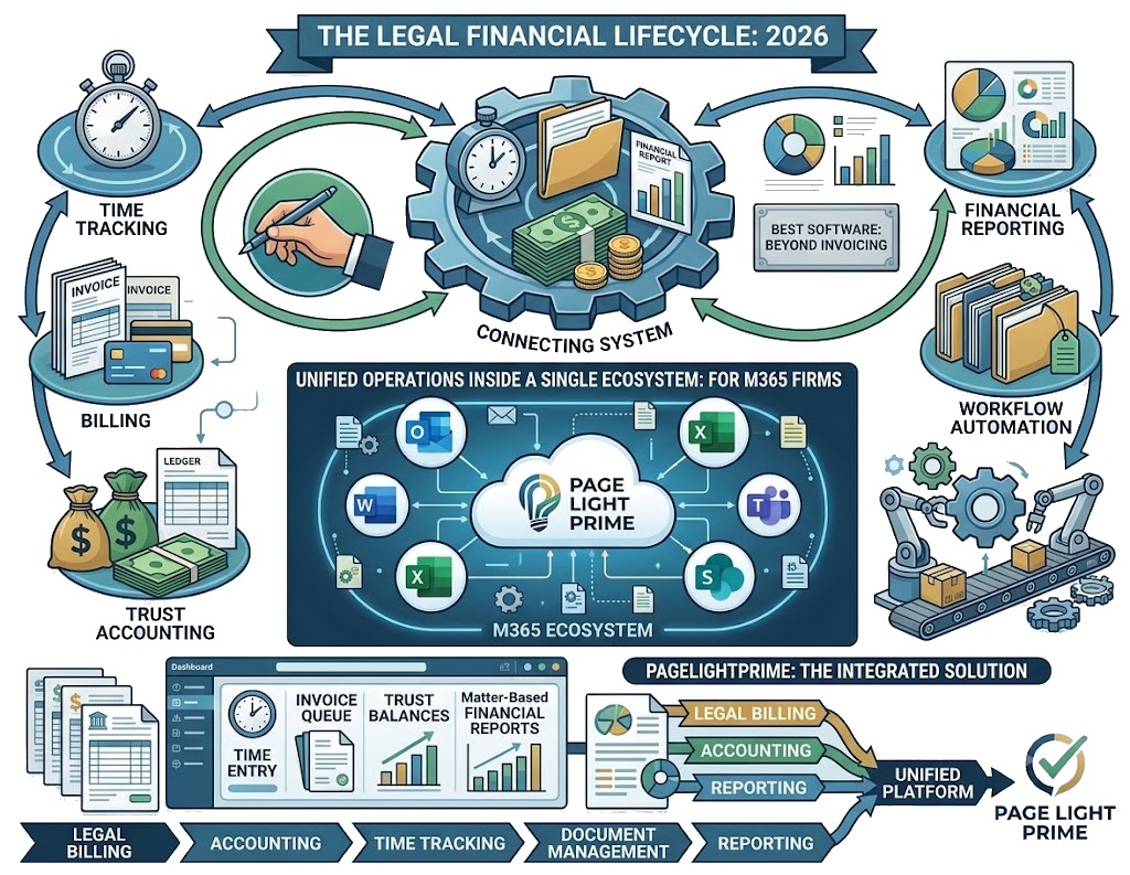 document management, workflow automation, and financial reporting within a Microsoft 365-based legal ecosystem.