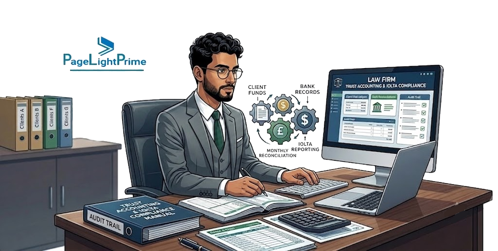 Infographic outlining migration capabilities and AI readiness for law firms, featuring trust accounting automation