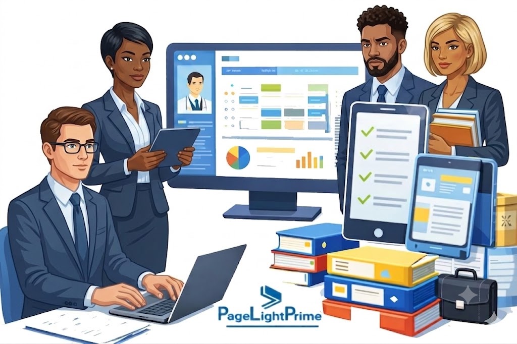 Professional using Microsoft 365 and SharePoint with PageLightPrime to manage legal documents and automate law firm workflows.