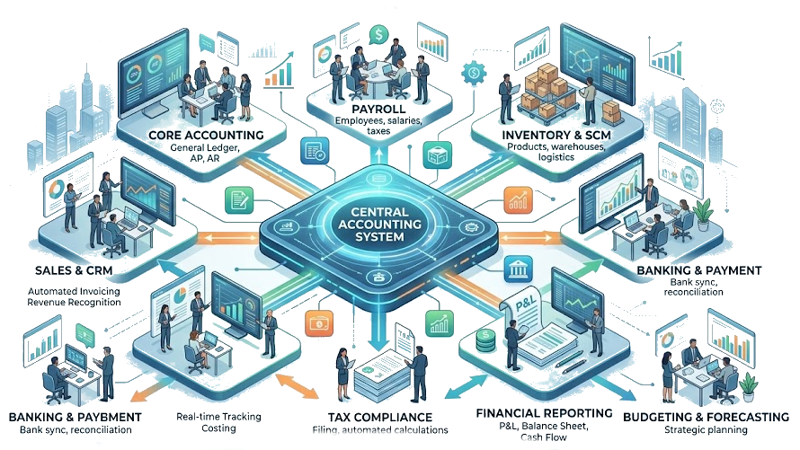 Infographic showing PageLightPrime's unified legal operations platform with integrated legal accounting