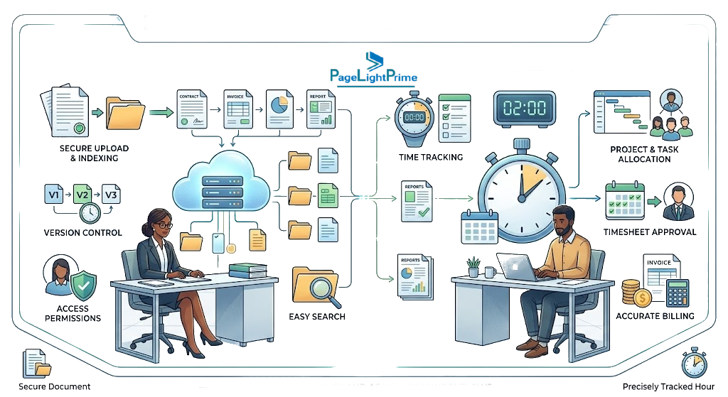 scalable legal practice management system for small law firms, including matter management, document management