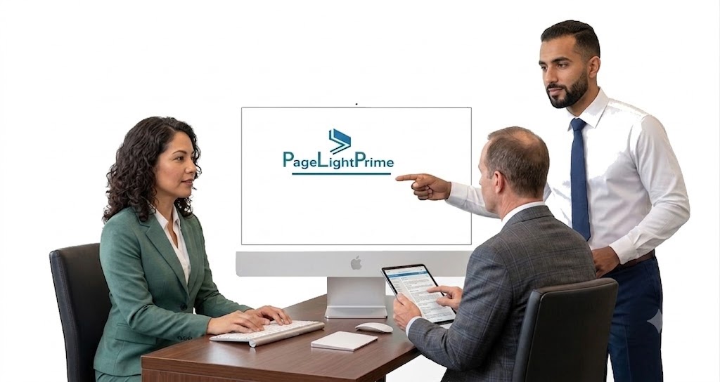 Business professionals reviewing an integrated legal software platform dashboard while evaluating total cost of ownership