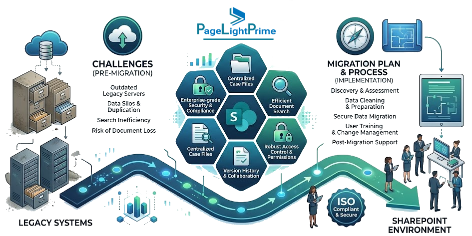 Migration from legacy legal document management systems to SharePoint with governance and metadata